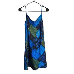 Vintage lapis slip dress women S blue green paisley floral Phoebe from friends
